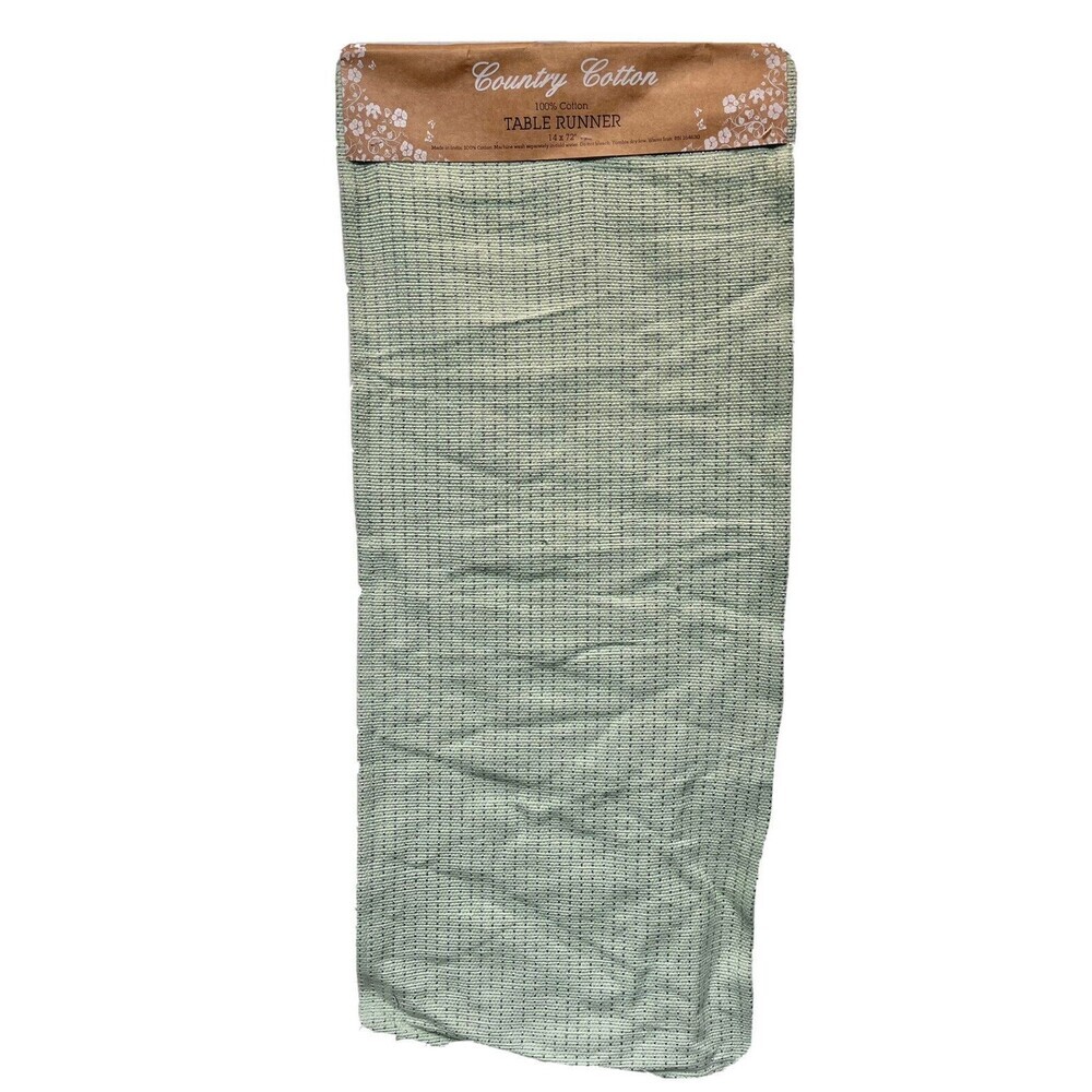 Country Cotton table runner green 14 x 72 New With Tags 100 % Cotton